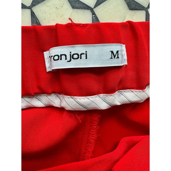 Red Wide-Leg Pleated Pants Medium Tonjori 100% Polyester - Picture 3 of 5